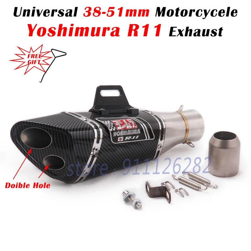 Universal Yoshimura R11 Motorcycle Exhaust 51mm Muffler Escape Modify Silencer Double Hole For Z900 MT 07 CB650F NC700 RC390 R15