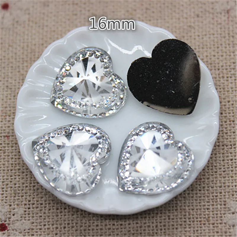 50pcs 16mm Clear/Pink/Blue/Red/Gold Resin Heart Flatback Cabochon DIY Scrapbooking Phone/Wedding Craft