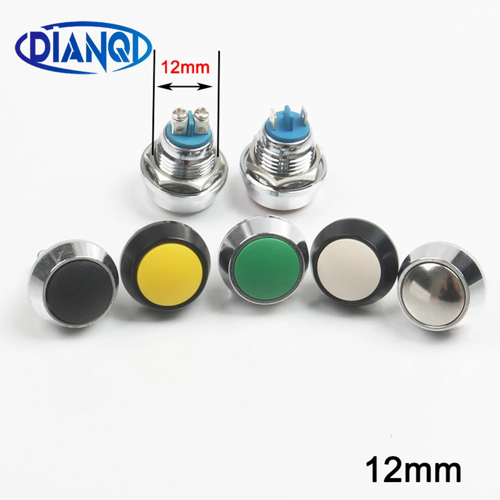 12mm waterproof Momentary 1NO domed push button switch pin/screw terminal reset button Alumina black button on-off micro switch