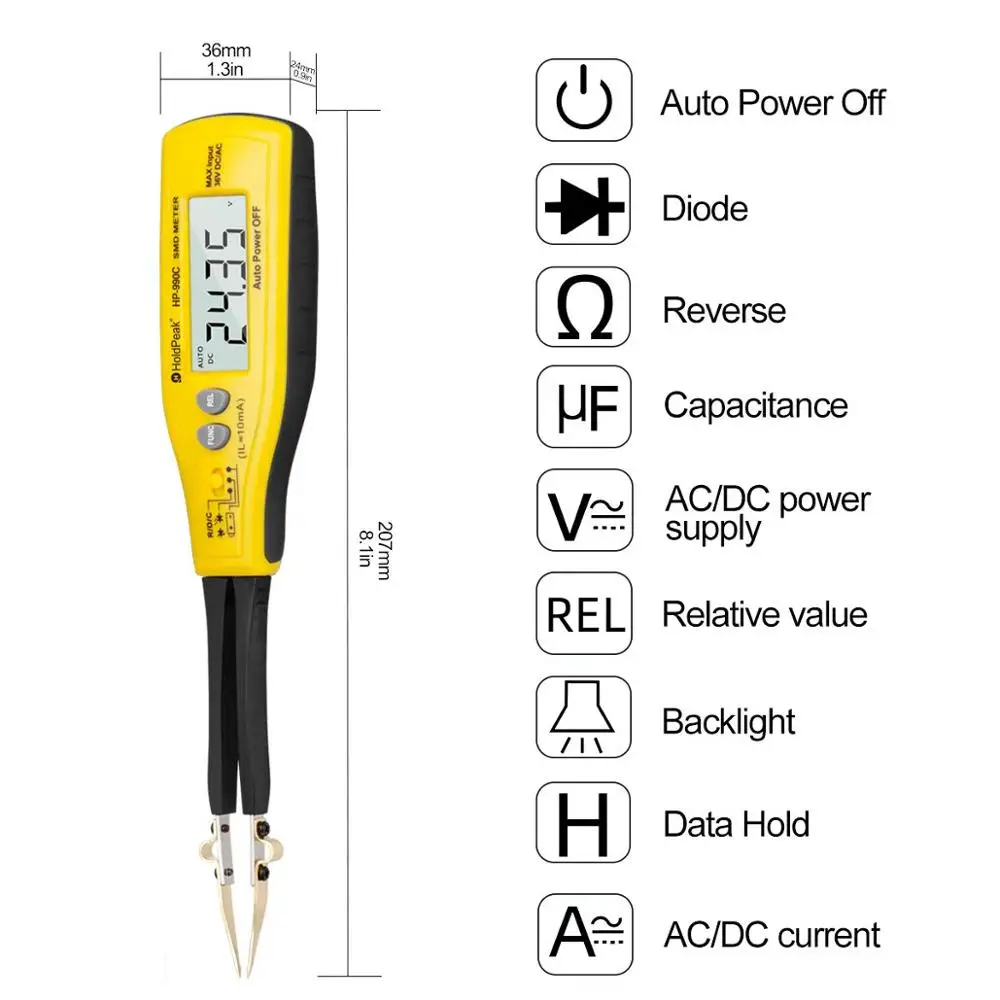 Medidor de Capacitância Digital Smd Testador de Resistência com Diodo Bateria
