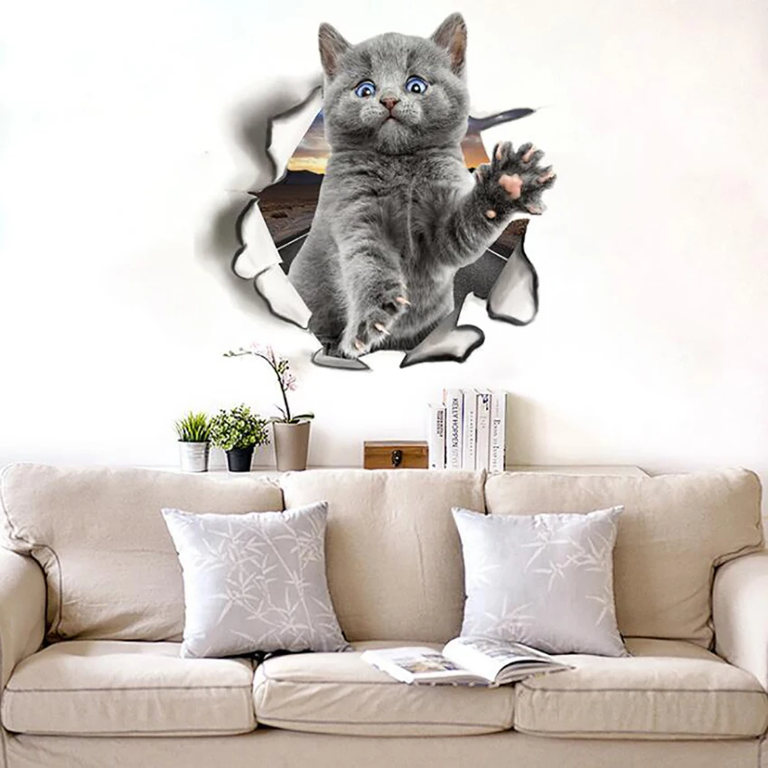 3D Wall Stickers Cat Self Adhesive, Decorative Wall Decals Removable Art Sticker for Living Room Baby Rooms Bedroom Toilet