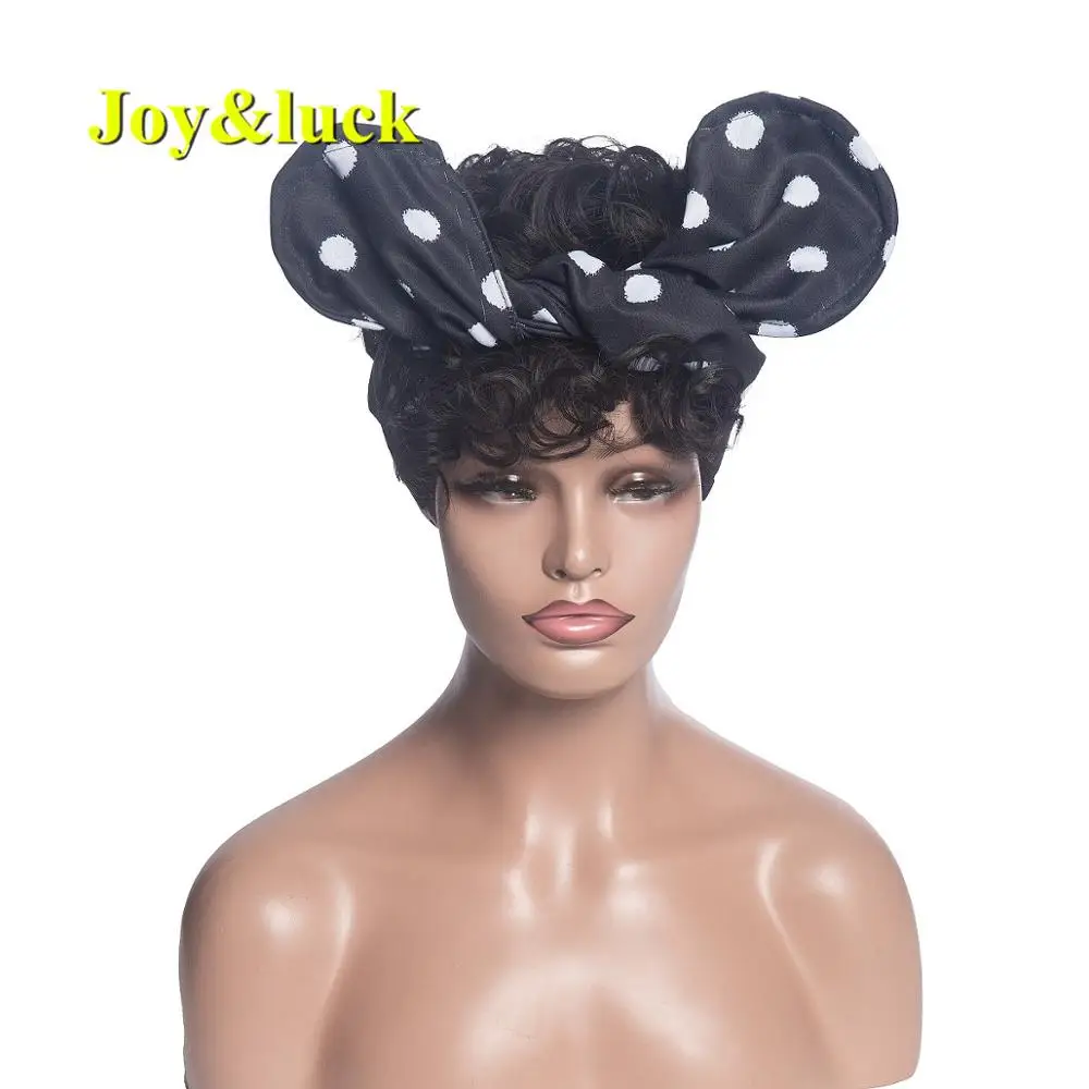 Joy & luck-Peluca de turbante corto para mujeres africanas, pelo sintético Afro rizado, diadema, diadema