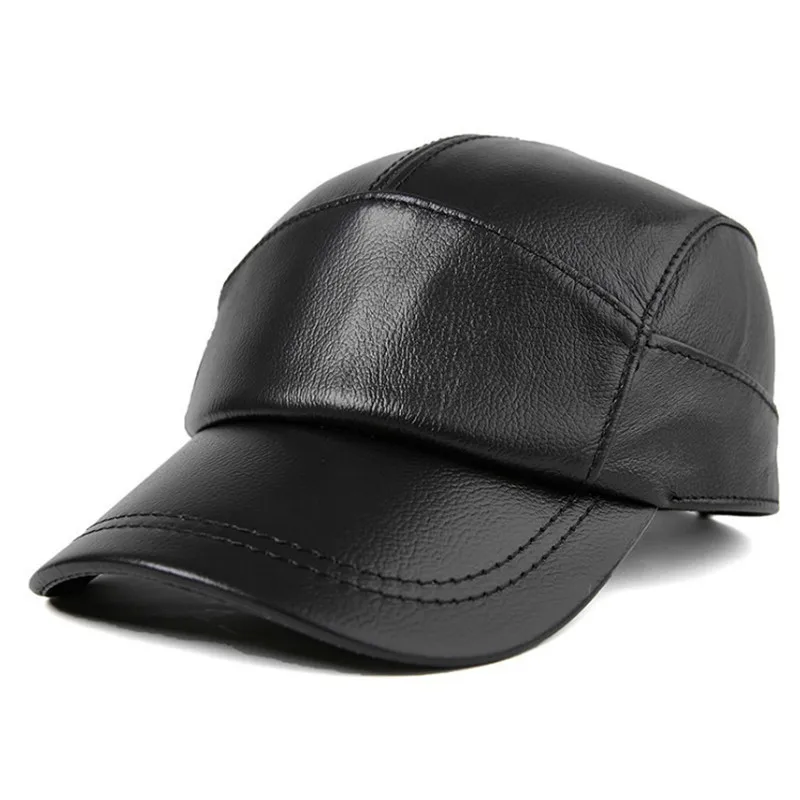 B-8802 Men's Genuine Leather Hat Male Cowhide Baseball Cap Adjustable Leather Hats Cowboy Baseball Cap Youth Head Wear