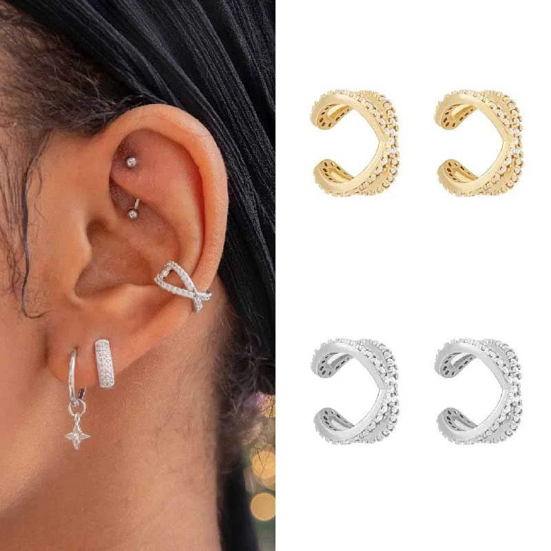 

Crmya Gold Silver Filled Ear Cuff Earrings For Women Gold Filled Zircon Without Piercing Clip On Earrings Fashion Jewelry