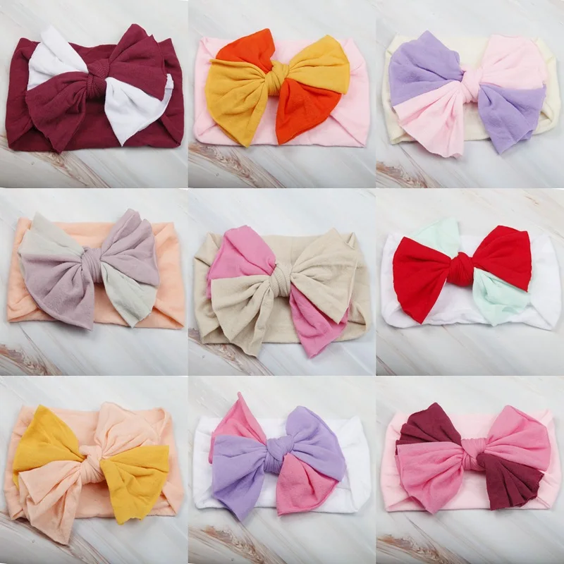 

2020 Baby Headband Girls Nylon Headband Patchwork Bowknot Head Wrap Bebes Bows Headband Kids Hair Accessories Headdress Headwear