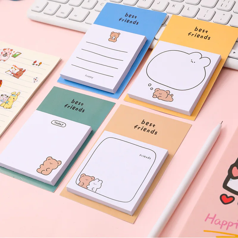 Cute Bear Memo Pad, Sticky Notes Decoração, Notepad Planner, Message Note Paper, Bookmark Papelaria, Material escolar