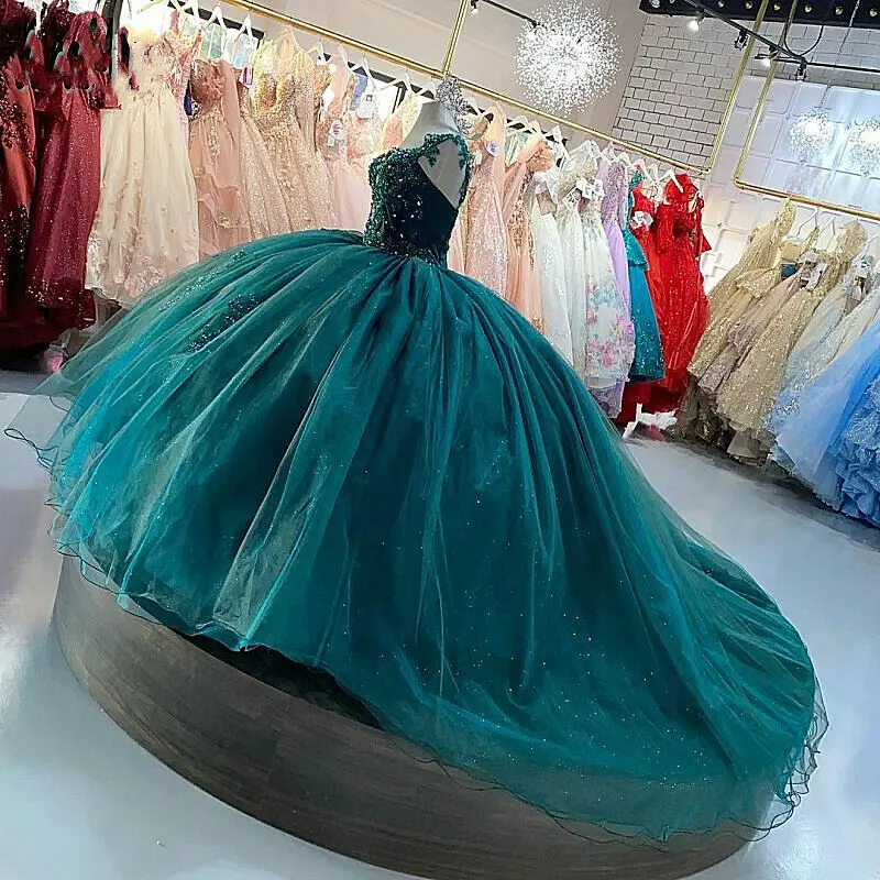 2022 Gorgeous Emerald Green Quinceanera Dresses for Sweet 16 Year Lace Ball Gown Formal Women Prom Gowns Dress for Debutante