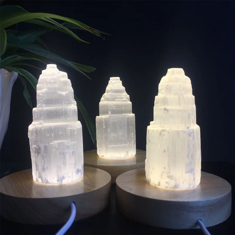 Natural quartz crystal selenite tower lamp reiki healing home decor mineral specimen collection