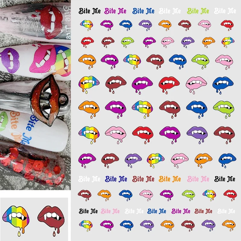 

Halloween Nail Art Self-Adhesive Sticker Colorful lip Image Transfer Sliders Wraps Manicures Foils DIY Decorations Z0522