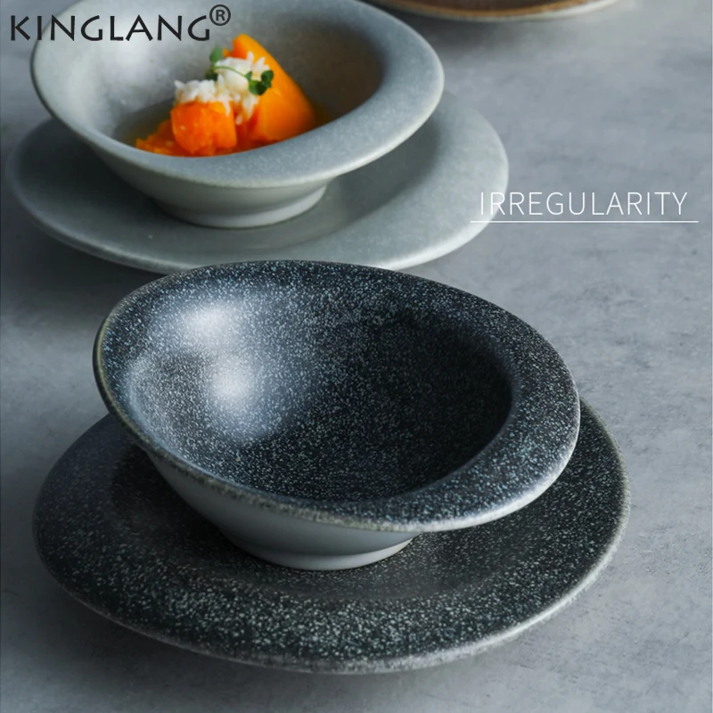 KINGLANG Design Irregular Nordic Stone Rice Bowl for Restaurant Pebbles Feeling Smooth Sauce Dish Tableware Art