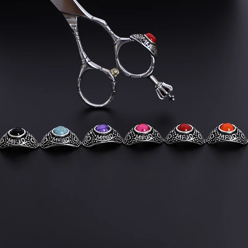 New Hair Scissor Decorative accessories Colorful Stone Ring holder 6 colors 10pcs/set Hair scissor accessories