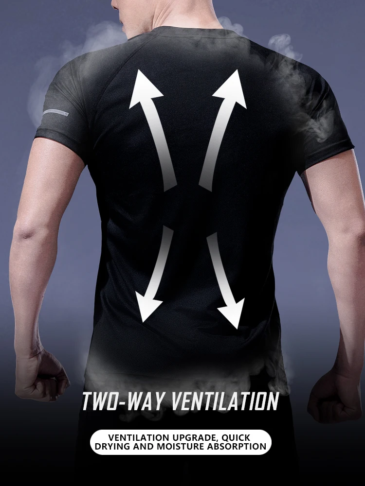 Quick Dry Polyester Running T Hemd Männer Atmungsaktiv Fitness Shirt Training Übung Kleidung Gym Sport Hemd Leichte Tees – Detail 8