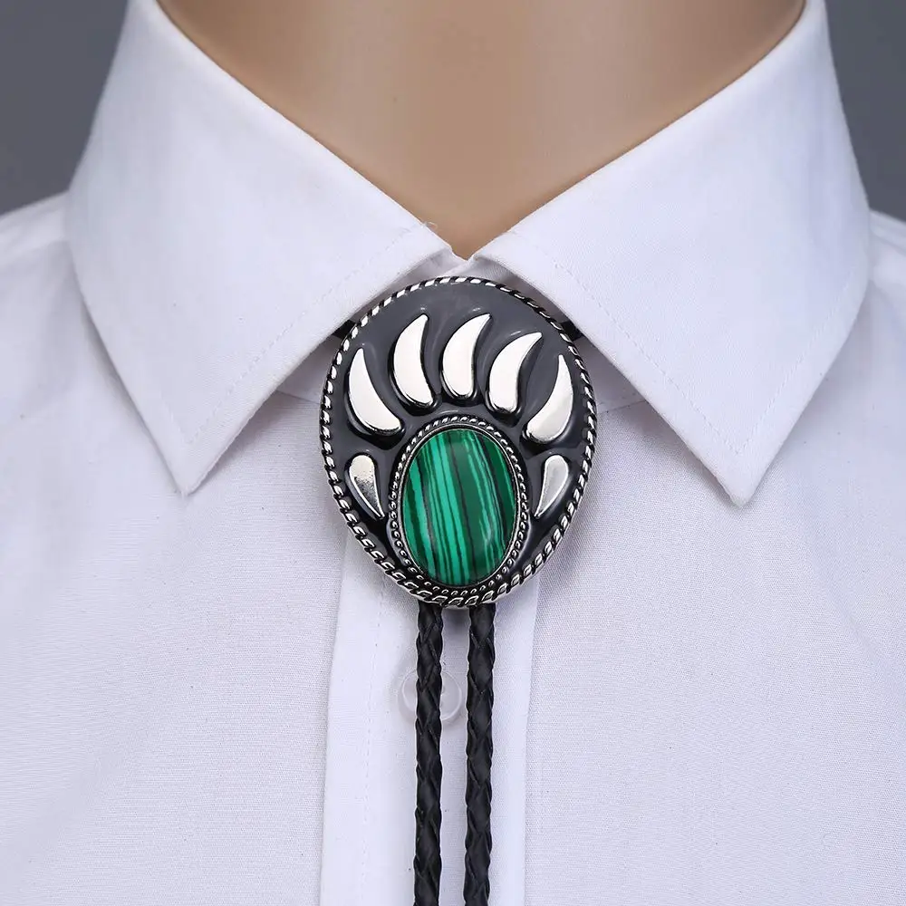 

Fashion Malachite Turquoise Bear Paw Bolo Tie For Man Cowboy Western Cowgirl Lather Rope Zinc Alloy Necktie