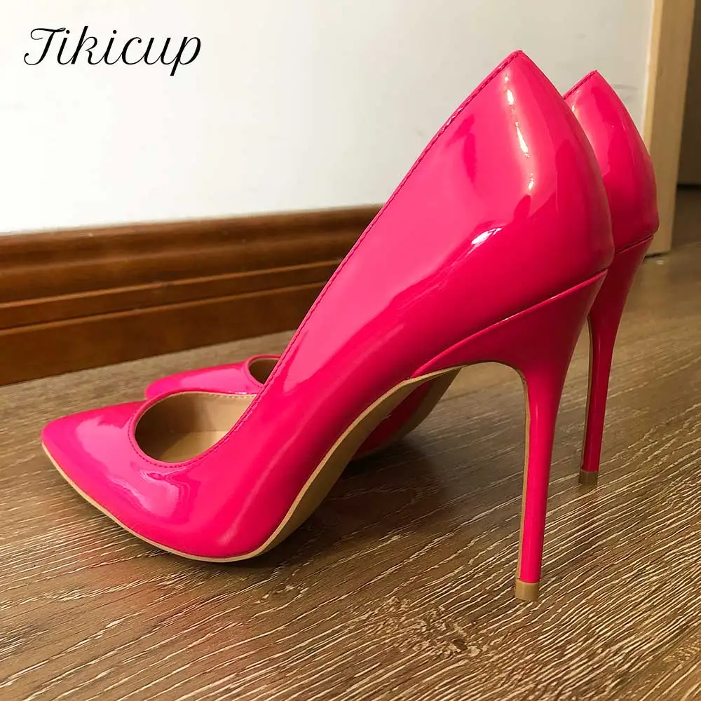 Tikicup Solid Rose Pink Women Patent Formal High Heels Ladies Wedding Bridemaids Dress Shoes OL Chic Pointy Stiletto Pumps