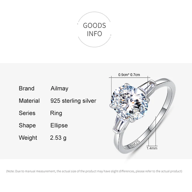 Ailmay Fashion 925 Sterling Silver Luxury Sparkling Oval Clear Zircon Rings For Women Classic Luxury Wedding Accessories Jewelry