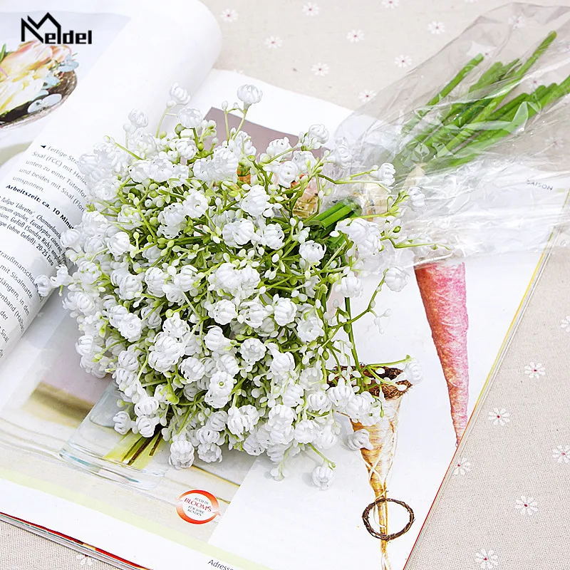 Meldel Artificial Babysbreath Wedding Sister Bouquet Flowers Fake Babysbreath Bud Wedding Bouquets Home Decoration Fake Flowers