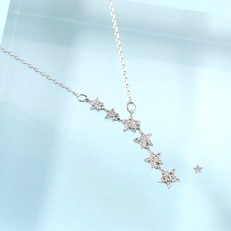 Women's Elegant Silver Star Tassel Chain Necklace