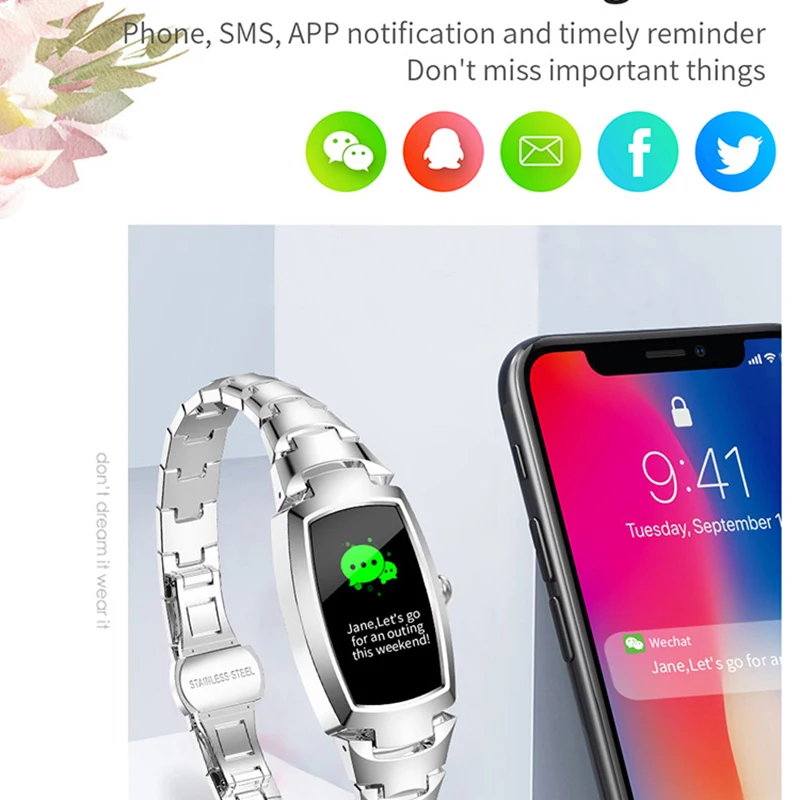 Novo h8 e h8 pro feminino smartwatch monitor de freqüência cardíaca pressão arterial relógio inteligente banda rastreador fitness senhora pulseira
