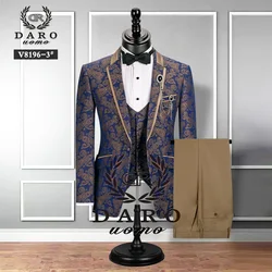 DR DARO-Costume Slim Fit pour Homme, Tuxedo de Mariage, Noir, Or, Blanc, Bleu Royal, DRV8SULO, 3 Pièces, 2023