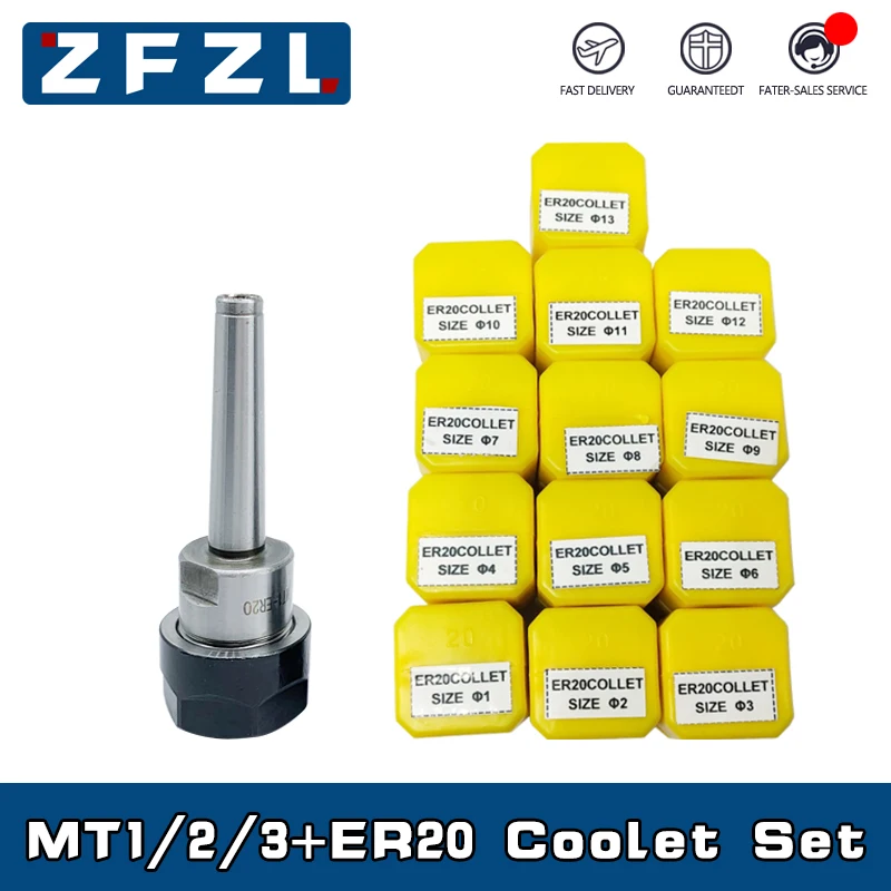 

MT1 MT2 MT3 MTA MTB ER20 Morse Taper Tool Holder ER20 Spring Collet 1-13MM 1/2MM 1/4MM 1/8MM Chuck Set CNC Milling Lathe Tools