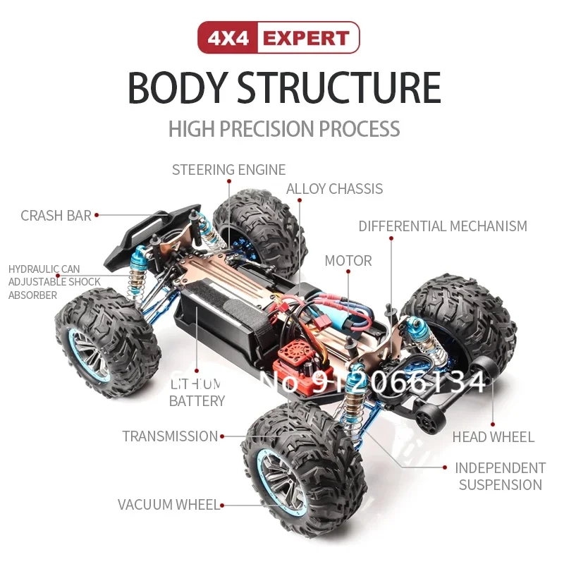 모든 지형 브러시리스 원격 제어 스턴트 자동차, 4WD 90 KM/H, 빠른 드리프트 15 분 유압 충격 흡수 1:10 2.4G RC 자동차 모델