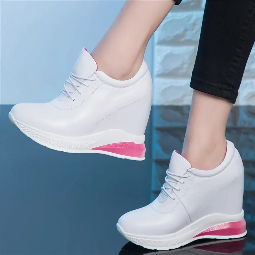 

Vulcanized Shoes Women Lace Up Genuine Leather Wedges High Heel Platform Pumps Female Round Toe Fashion Sneakers Casual Shoes