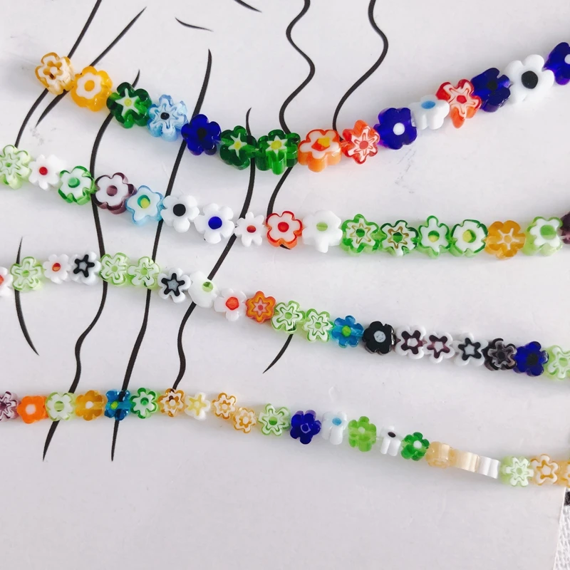 

DIY jewelry accessories wholesale colored glaze thousand flowers handmade beaded pendant necklace bracelet material accessories