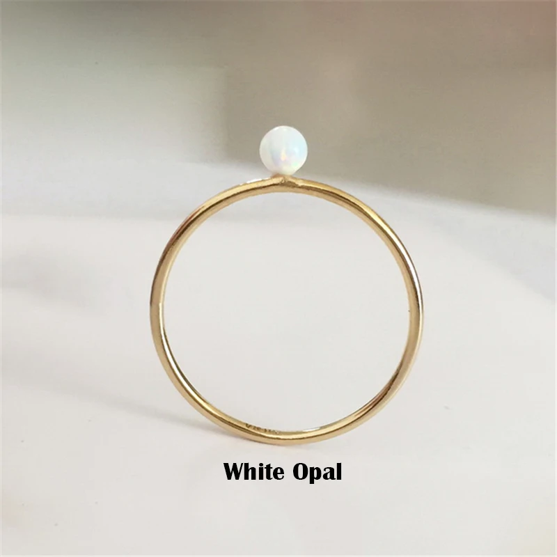 14K Gold Filled 3mm White Opal Stack Ring Boho Gold Jewelry Minimalist Knuckle Ring Anillos Mujer Gold Rings for Women