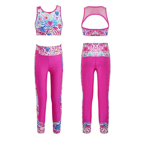 Teenage Girls Gymnastics Clothes Sportswear Sleeveless Racer Back Tank Crop Top with Leggings for Ballet Dance Workout Tracksuit