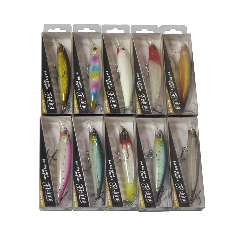 10pcs/lot 110mm 13.5g Hard Fishing Lures Sinking Minnow Rattle w/ Display Box