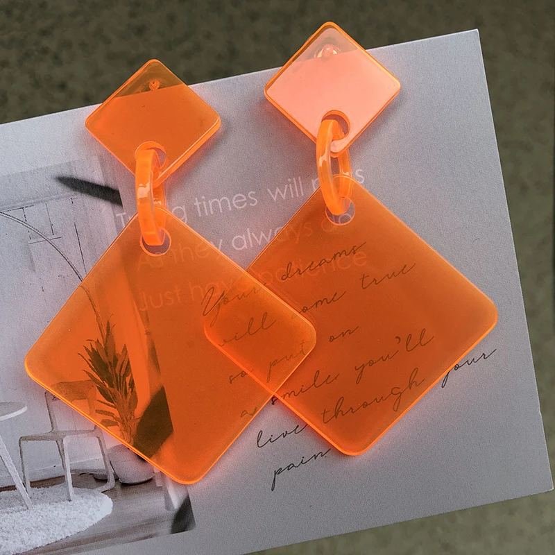 New Geometric Transparent Acrylic Round Oval Heart Drop Earrings For Women Statement Neon Color Fashion Party Earring Jewelry