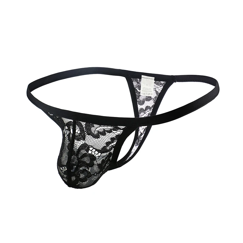 CLEVER-MENMODE męska Super Sexy koronkowa bielizna lodowy jedwab stringi przeźroczyste majtki mężczyźni t-back U wypukła kalesony hombre T spodnie