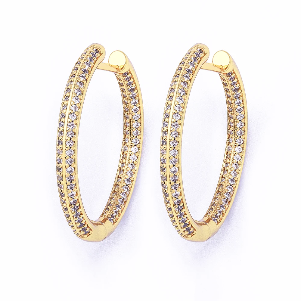 Popular Gold Color Full Zircon Hoop Earrings for Women Simple Design Round Circle Huggies Earrings Steampunk Accessories Jewelry