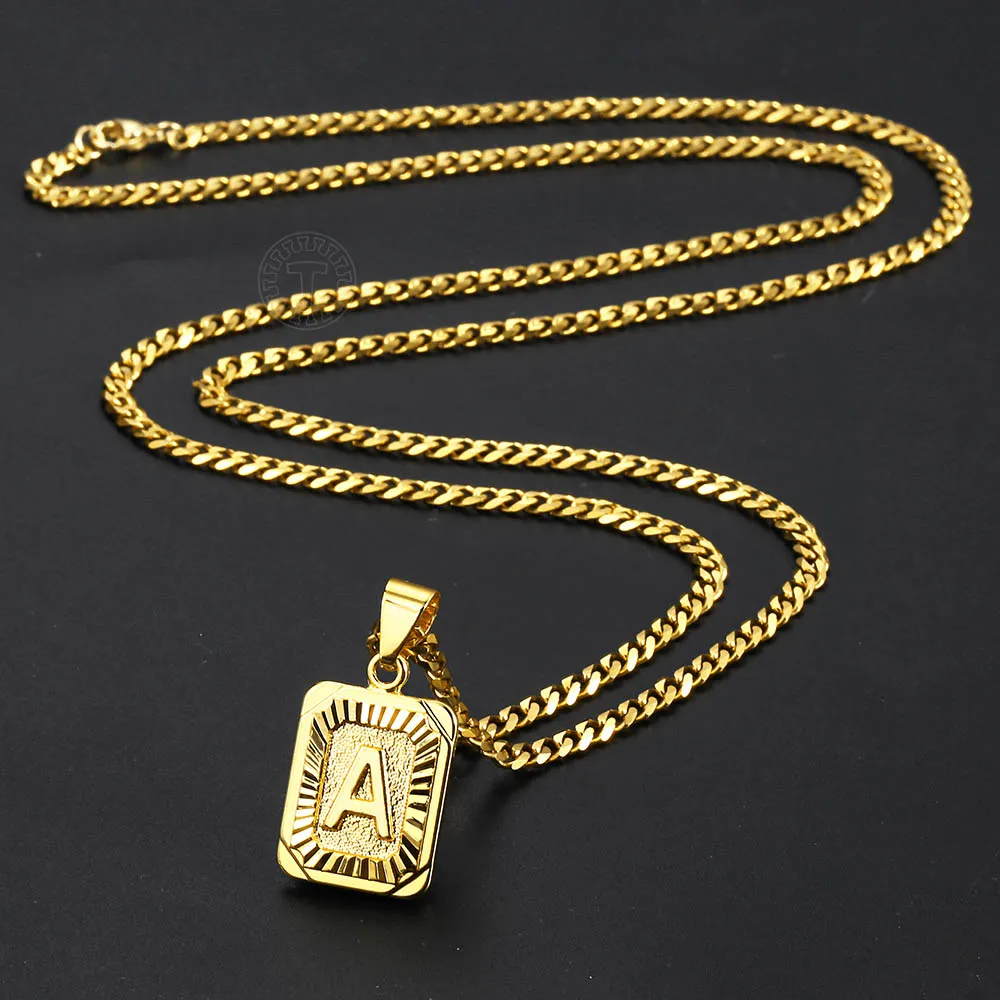 A-Z Initial Alphabet Letter Pendant for Men Women Stainless Steel Curb Cuban Chain Wholesale Dropshipping Jewelry 18\