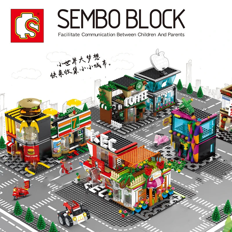 

Sembo Blocks City Mini Street Store Shops Sest House Model Coffee Building Bricks Restaurant Creative Architecture Super Market