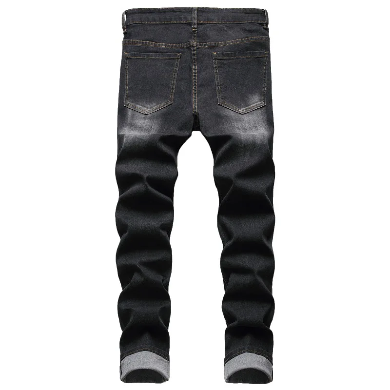 2022 Mens Casual Biker Jeans Wrinkle Slim Stretch Men Autumn Winter Jeans Denim Pants Pantalon Hombre Male Denim Trousers