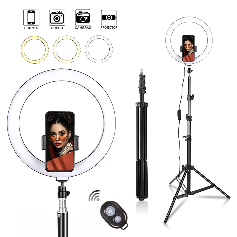 

10inch LED Ring Light Selfie Lamp Phone Bluetooth Remote Fill Light Photography Tripod Stand For Make Youtube Video Makeup Live