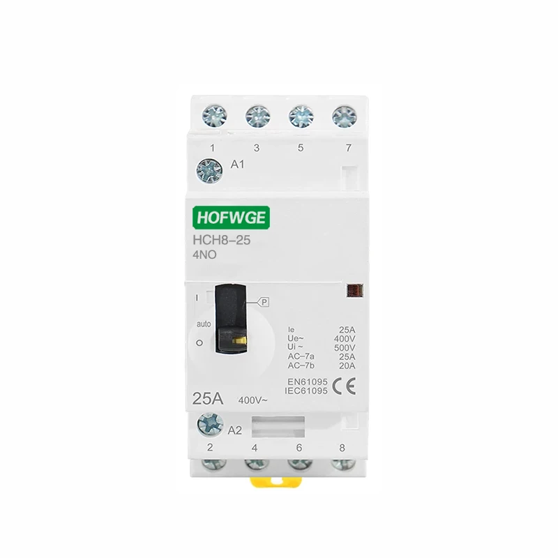 HCH8-25M 4P 16A 20A 25A 24V 110V 220V Din Rail Household AC Modular Contactor With Manual Control Switch 4NO 2NO2NC or 4NC