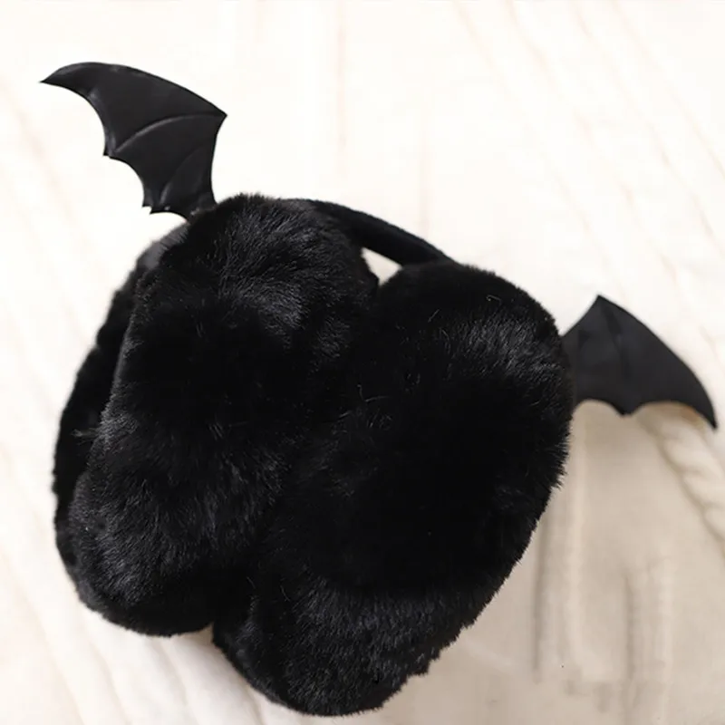 Earmuffs Gothic Bat Wings Plush Warm Woman Ear Cover Winter Accessories Goth Punk Rivets Black Ear Muffs Gifts