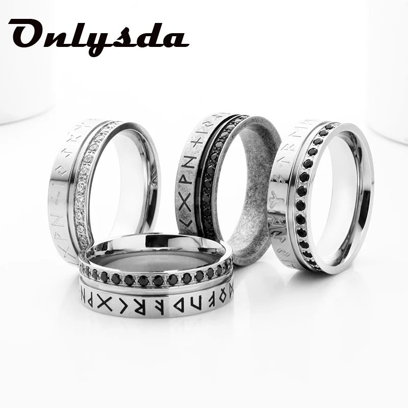 Stainless steel Odin Norse Viking Amulet Rune MEN Ring With The Stone Will Not Fall Trend Words Retro Couple Jewelry V069