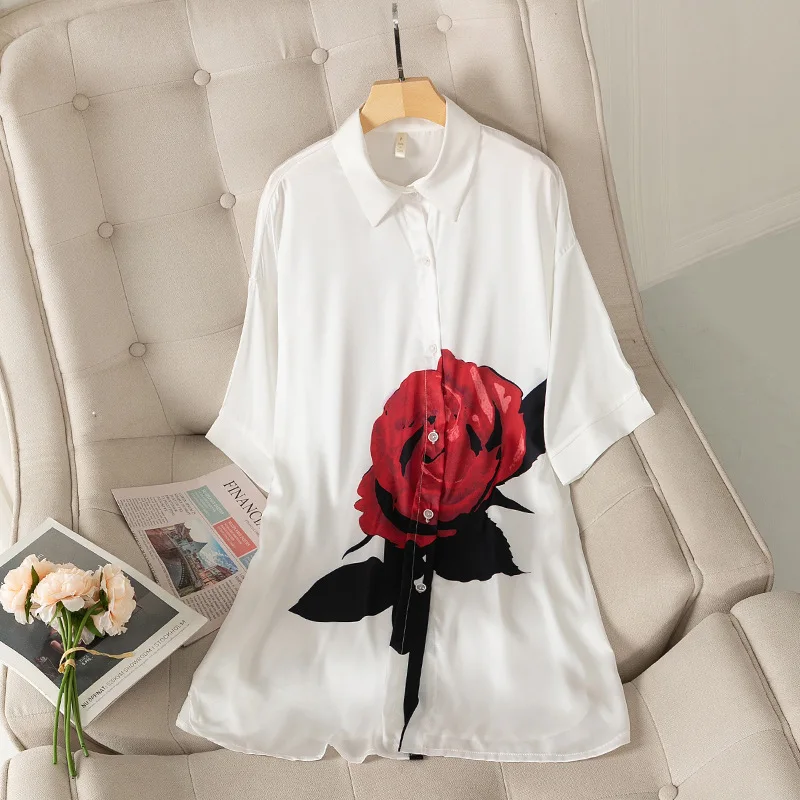 

Button-Down Night Shirt Nightgown Summer Women Sleepdress Home Dressing Gown Satin Kimono Bath Nightwear Loose Comfy Lingerie