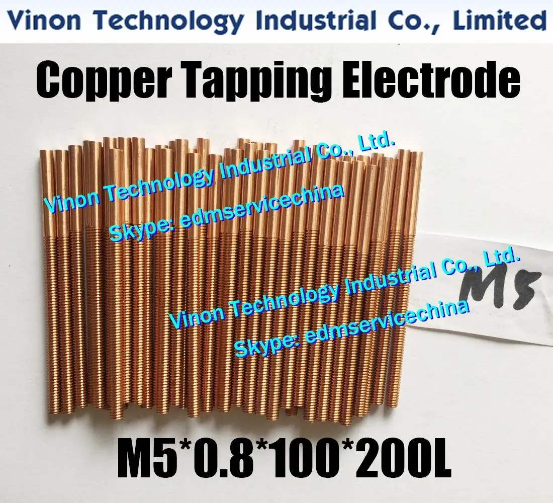 (5PCS Pack) M5*0.8*100*200mm Metric Orbiting EDM Tapping Electrode Copper M5. thread pitch 0.8mm, thread length 100mm