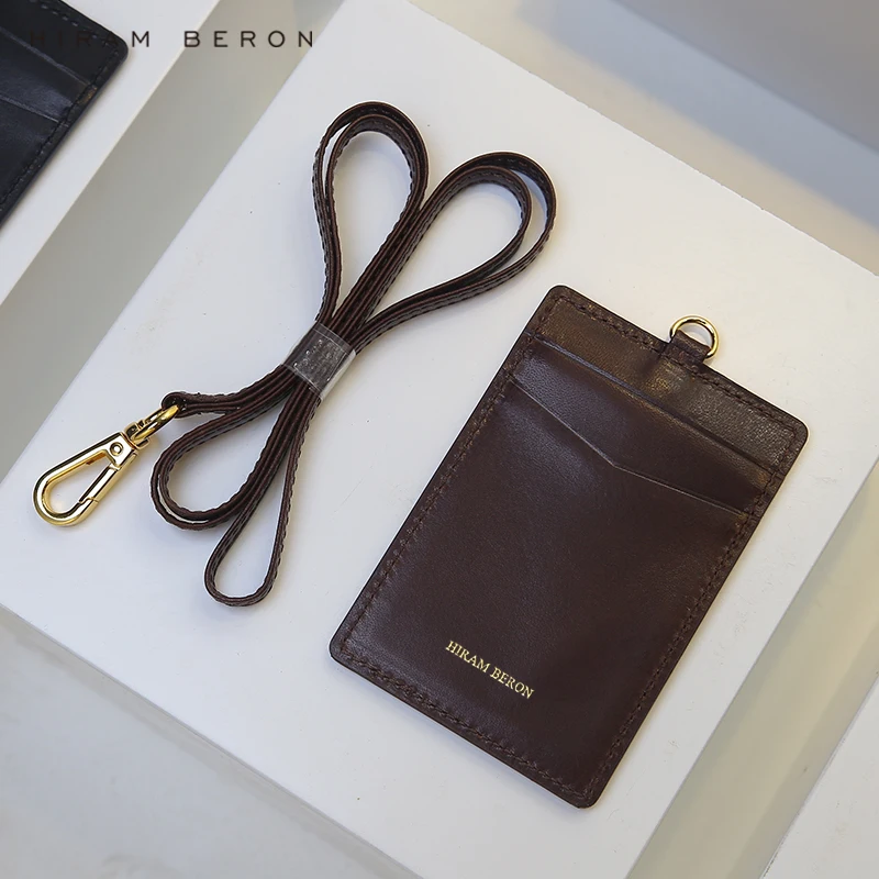 Hiram Beron Id Medal Holder Work Leather Card Id Holders With Lanyards Italian Leather Gift for Men