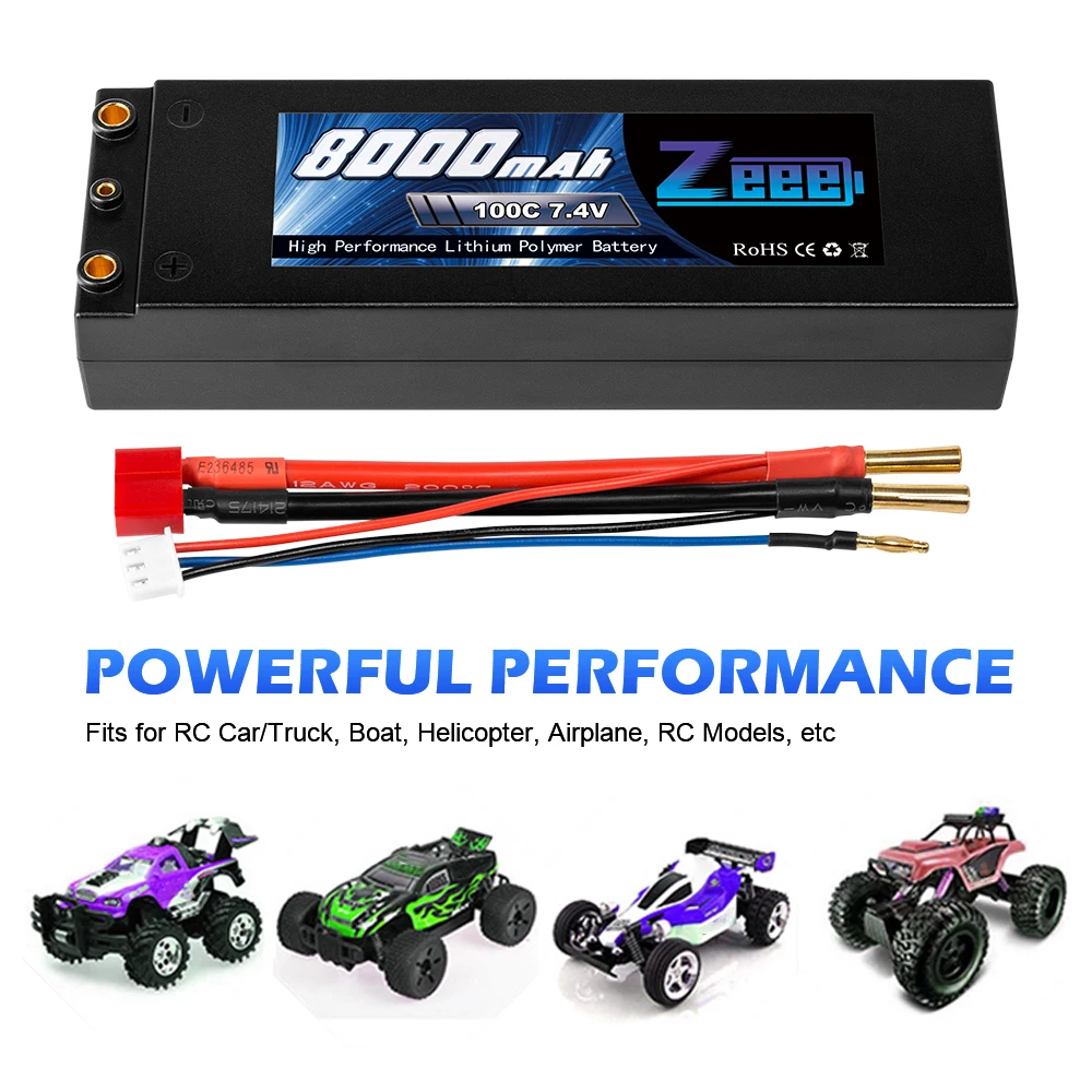 Zeee 7.4V 100C 8000mAh Lipo batteria 2S RC Lipo batteria con 4mm Bullet Dean-Style T Plug per RC Car Model Boat Truck Race Parts