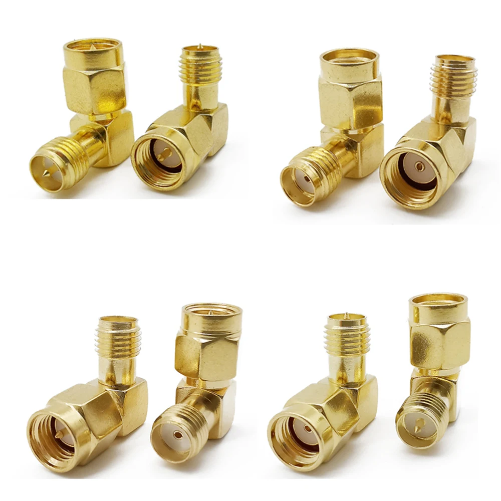 ALLiSHOP 1piece SMA Connector Adapter SMA RP-SMA Adapter Plug Jack Straight and 90° SMA Connectors Goldplated Brass For WIFI FPV