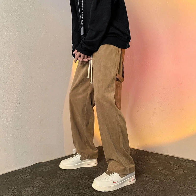 2021 autumn and winter Corduroy pants men's Korean style trendy thick casual pant winter loose straight tide brand wide-leg pant