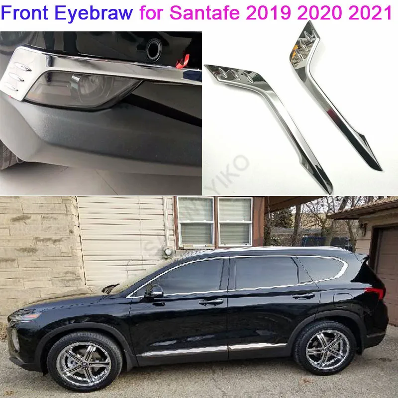 For Hyundai Santafe Santa fe 2019 ABS Chrome Front Foglight Fog Light Lamp Cover eyebraw Trim Frame Sticker Exterior Accessories