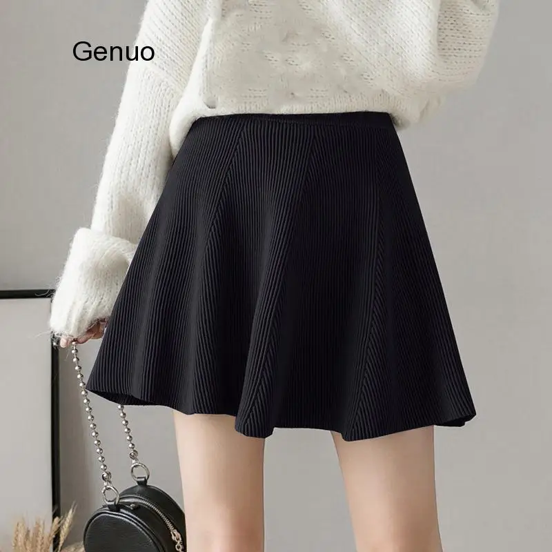 

Women Knitted High Waist Slim Mini Skirt Lady A Line Sweet Ruffle Solid Patchwork Short Skirts 2020 Female Fashion Bottoms