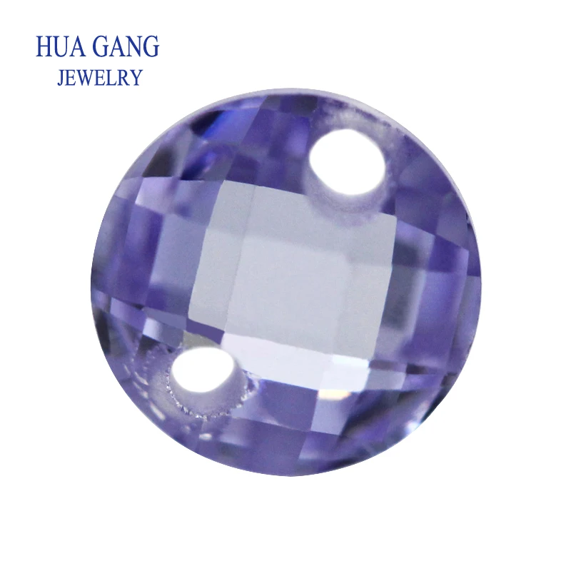 Two Holes Lavender Double Checkerboard AAAAA Round Brilliant Cubic Zirconia Loose CZ For Jewelry Making 3-14mm High Quality