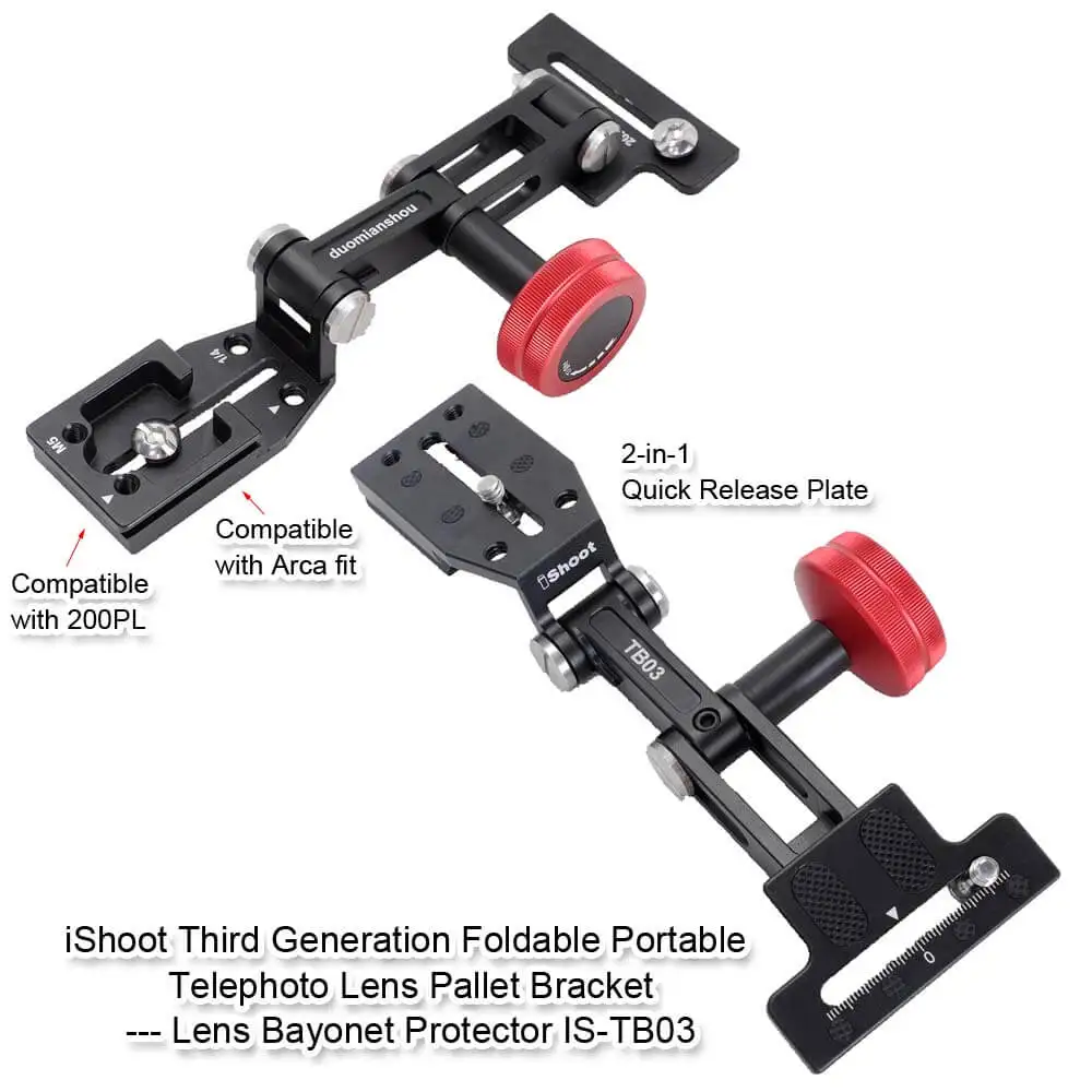 iShoot Foldable Long Focus Lens Support, Portable Telephoto Bracket, Zoom Lens Holder Stand with Camera Quick Release Plate